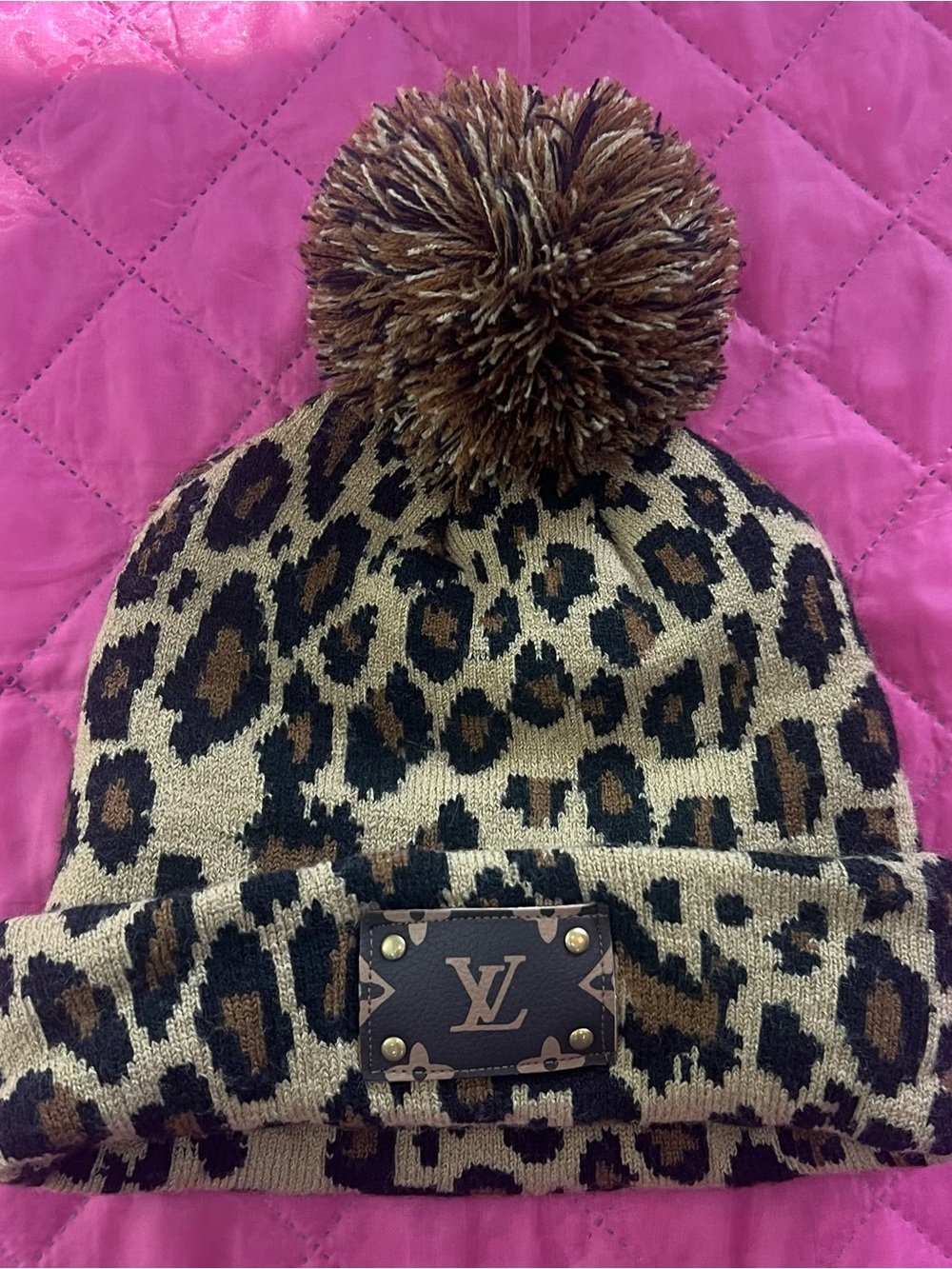 Designer-Inspired Leopard Print Pom Beanie - Brown